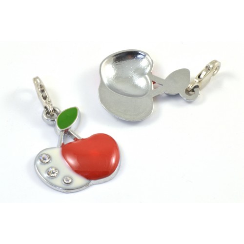 Metal silver red and white apple with crystal pendant